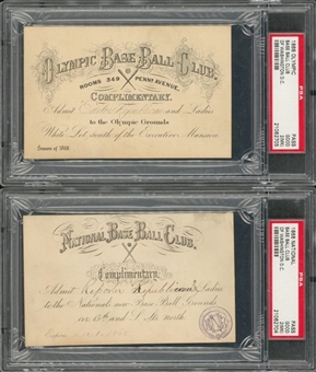 1868 Pair Of Rare Base Ball Passes For Washington’s Nationals and Olympic Ball Clubs (PSA GD2)
